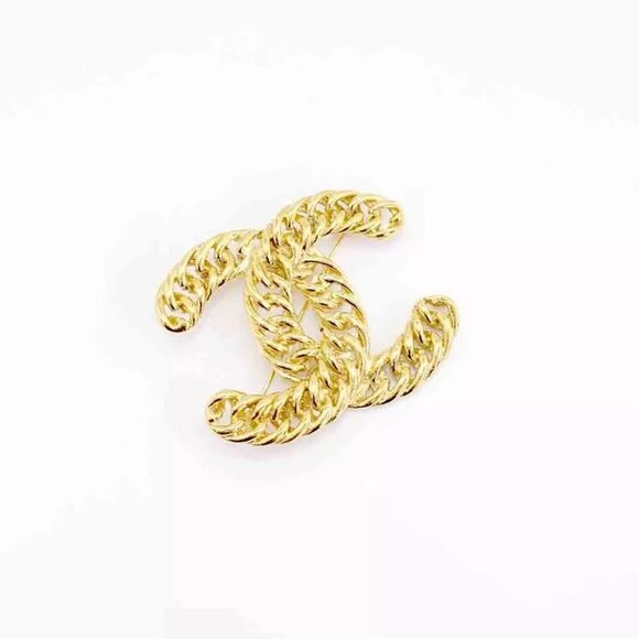 CHANEL CC Logo Round Link Rope Brooch Gold Tone 1107 Pin Auth - Picture 4 of 12